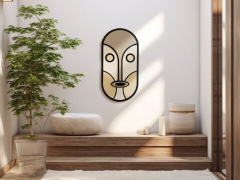 Vesa – Geometrik Maske Figürlü MDF Ahşap Katmanlı Duvar Tablosu | El Boyama & Lazer Kesim