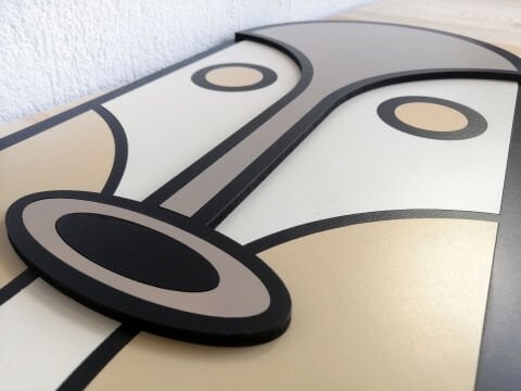 Vesa – Geometrik Maske Figürlü MDF Ahşap Katmanlı Duvar Tablosu | El Boyama & Lazer Kesim