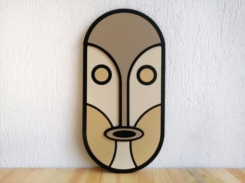 Vesa – Geometrik Maske Figürlü MDF Ahşap Katmanlı Duvar Tablosu | El Boyama & Lazer Kesim