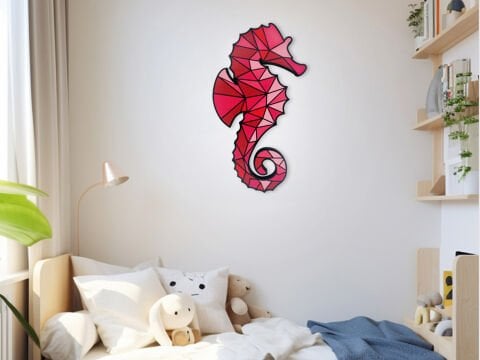 Corallus – Geometrik Deniz Atı MDF Ahşap Katmanlı Duvar Tablosu | El Boyama & Lazer Kesim