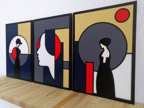 Lethe –  Zamansız Kadın Silüeti Katmanlı MDF Ahşap Tablo Seti | El Boyama & Lazer Kesim