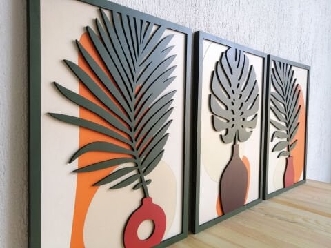 Vera Botanica – Tropikal Temalı Katmanlı MDF Ahşap Tablo Seti  | El Boyama & Lazer Kesim