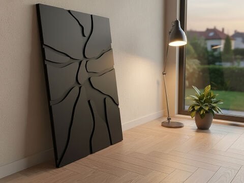 Onyx - Siyah Taş Parça Desenli MDF Ahşap Katmanlı Duvar Tablo |  Lazer Kesim