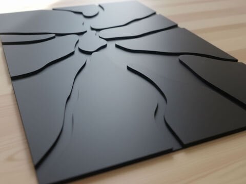 Onyx - Siyah Taş Parça Desenli MDF Ahşap Katmanlı Duvar Tablo |  Lazer Kesim