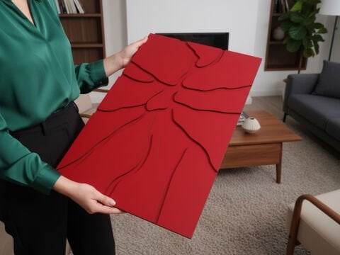 Magma - Kırmızı Taş Parça Desenli MDF Ahşap Katmanlı Duvar Tablo |Lazer Kesim