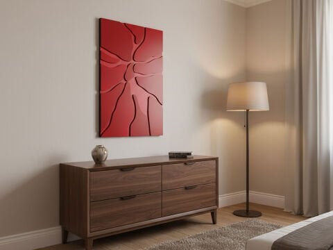 Magma - Kırmızı Taş Parça Desenli MDF Ahşap Katmanlı Duvar Tablo |Lazer Kesim