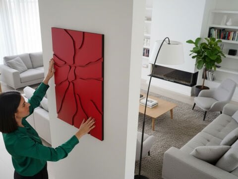 Magma - Kırmızı Taş Parça Desenli MDF Ahşap Katmanlı Duvar Tablo |Lazer Kesim